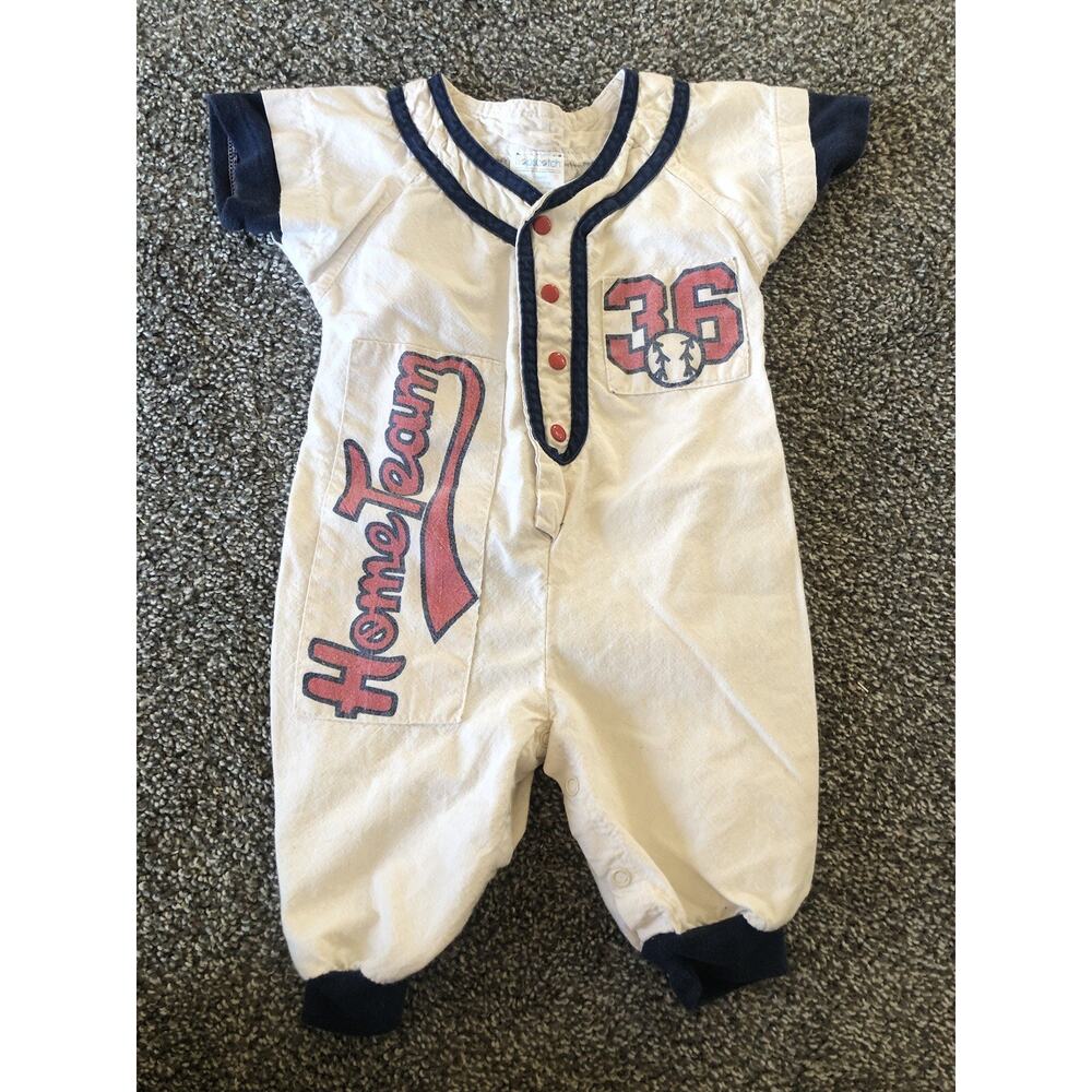 Hopscotch Romper One Piece Bodysuit Infant 0-6 Months Vintage Baseball B1
